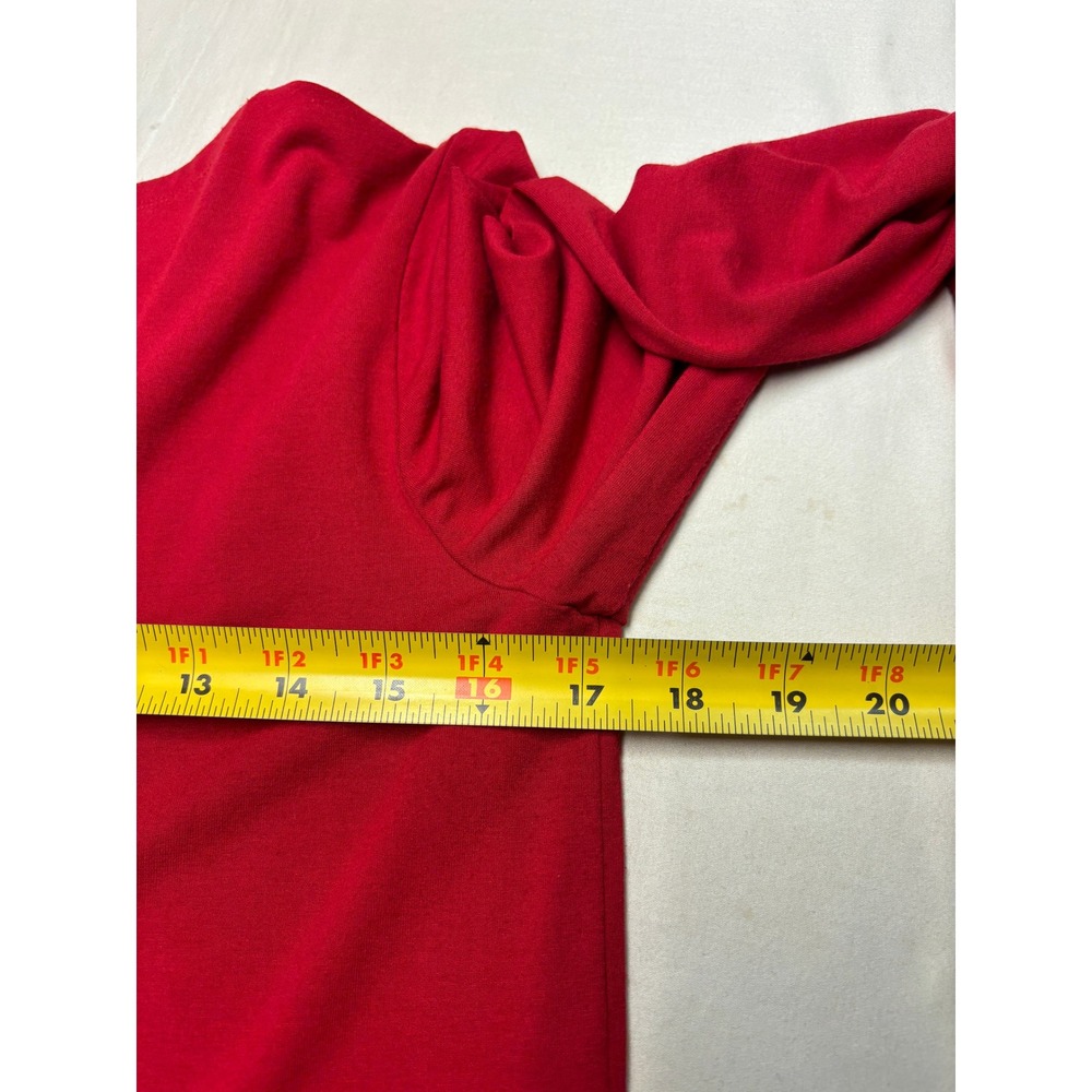Eileen Fisher Red Long Sleeve High Low Crew Neck Top Rayon Lycra USA Womens S - Picture 7 of 9